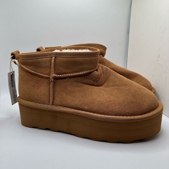 CUSHIONAIRE Women's Genuine Suede pull platform boot +Memory Foam 8.5 CHESTNUT - Picture 1 of 7